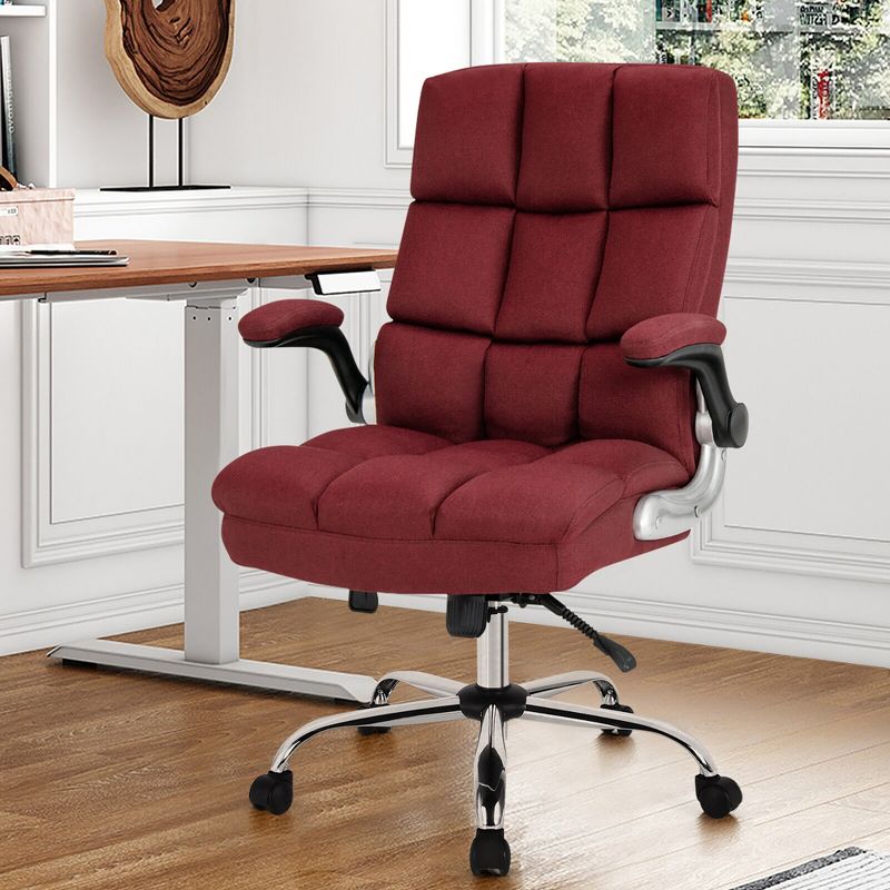 Costway High Back Big & Tall Office Chair Adjustable Swivel w/Flip-up Arm, 5 of 11