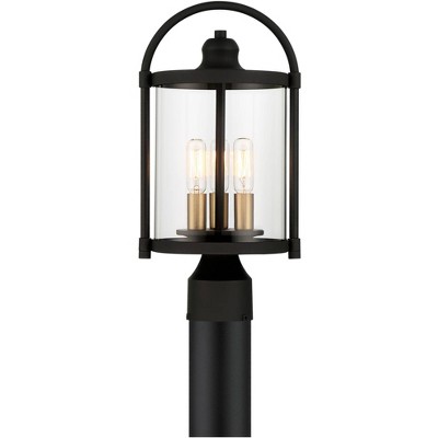 John Timberland Modern Outdoor Post Light Fixture Black Warm Brass Metal 15 3/4" Clear Glass Exterior House Porch Patio Outside