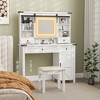 HOMCOM 42" Glass Top Vanity Desk Set with Mirror and Lights, Stool, Dressing Table with Storage Drawer, Cabinet, Shelves - 2 of 4