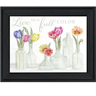 HomeRoots Live Life in Full Color Tulips Black Framed Print Wall Art
