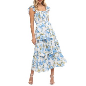 August Sky Women's Smocked Floral Tiered Midi Dress - 1 of 4