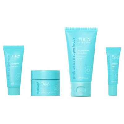 Tula Skin Care On the Go Best Sellers Travel Kit | Facial Cleanser, Day &  Night Moisturizer, Sugar Scrub & Vitamin C Serum for Glowing, Radiant Skin