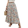 Coolmee Plus Size Women's Boho Floral Print Long Skirt Shirring Pleated Skirts High Waisted A Line Midi Skirts - 2 of 4
