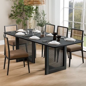 PexFix 79" x 33.5" Farmhouse Kitchen Dining Room Table Furniture Square Black Kitchen Table with Rattan Woven Legs for Kitchen Bar Living Room - 1 of 4
