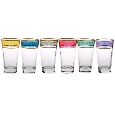 Classic Touch Set of 6 Assorted Colored Tumblers With Gold Design - 3"D