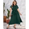 Womens Plus Size Business Casual Shirt Dress for Work Half Placket Summer Button Dress Short Sleeve Split Maxi Dress - 3 of 4