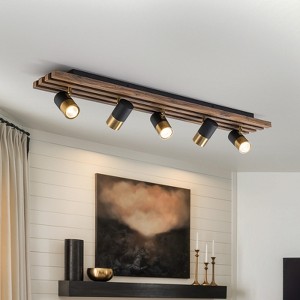 LLHZSY 5-Head Wall or Ceiling Track Light Fixture Kit Spot Light 360¡ã Directional Adjustable, 39 2/5"Wide Black and Gold Finish - 1 of 4