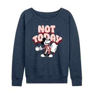 Women's - Disney - Mickey Mouse Staying In Lightweight French Terry Wide Neck Long Sleeve Shirt - 1 of 4