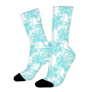 Blue Coconut Palm Trees Women Printed Crew Socks Funny Funky Socks Soft Polyester Novelty Gifts for Artists Men - 1 of 1