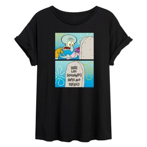 Women's - SpongeBob SquarePants - Squidward Here Lies Hopes and Dreams Oversized Graphic T-Shirt - 1 of 4