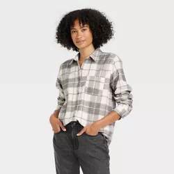 Women's Relaxed Fit Long Sleeve Flannel Button-Down Shirt - Universal Thread™ Gray Plaid XXL