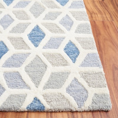 Ivory and Blue Hand-Tufted Wool Geometric Rug, 3' x 5'