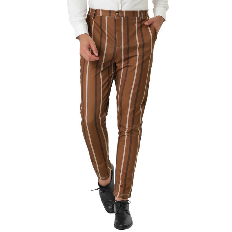 Lars Amadeus Men's Casual Striped Slim Fit Flat Front Contrast Color Skinny Trousers, 1 of 7