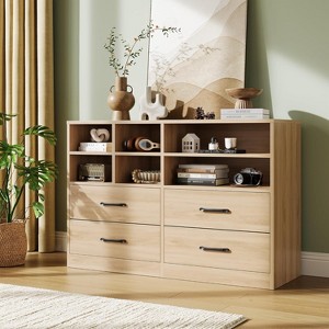 Modern Chest of Drawers with 4 Drawer, 6 Storage Cubbies & Adjustable Shelves, TV Stand Dresser Organizers for Bedroom Living Room Hallway - 1 of 4