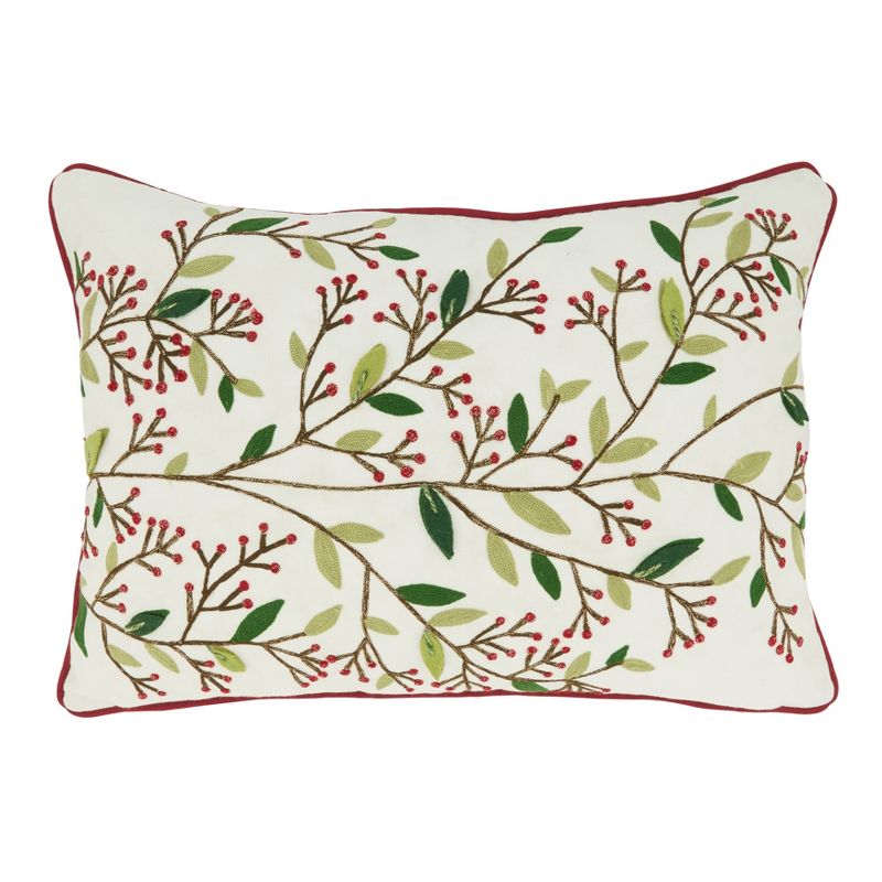 Saro Lifestyle Holiday Hues Red Berries Down Filled Throw Pillow, 14"x20", Multicolored, 1 of 4