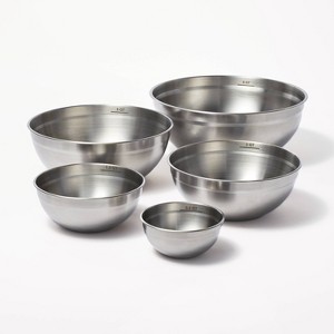 5pc Stainless Steel Non-Slip Mixing Bowls (no lids) Silver - Figmint™: Nesting Kitchen Set, Dishwasher-Safe, 0.5-8 qt. - 1 of 3