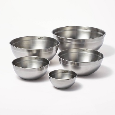 5pc Stainless Steel Non-slip Mixing Bowls (no Lids) Silver