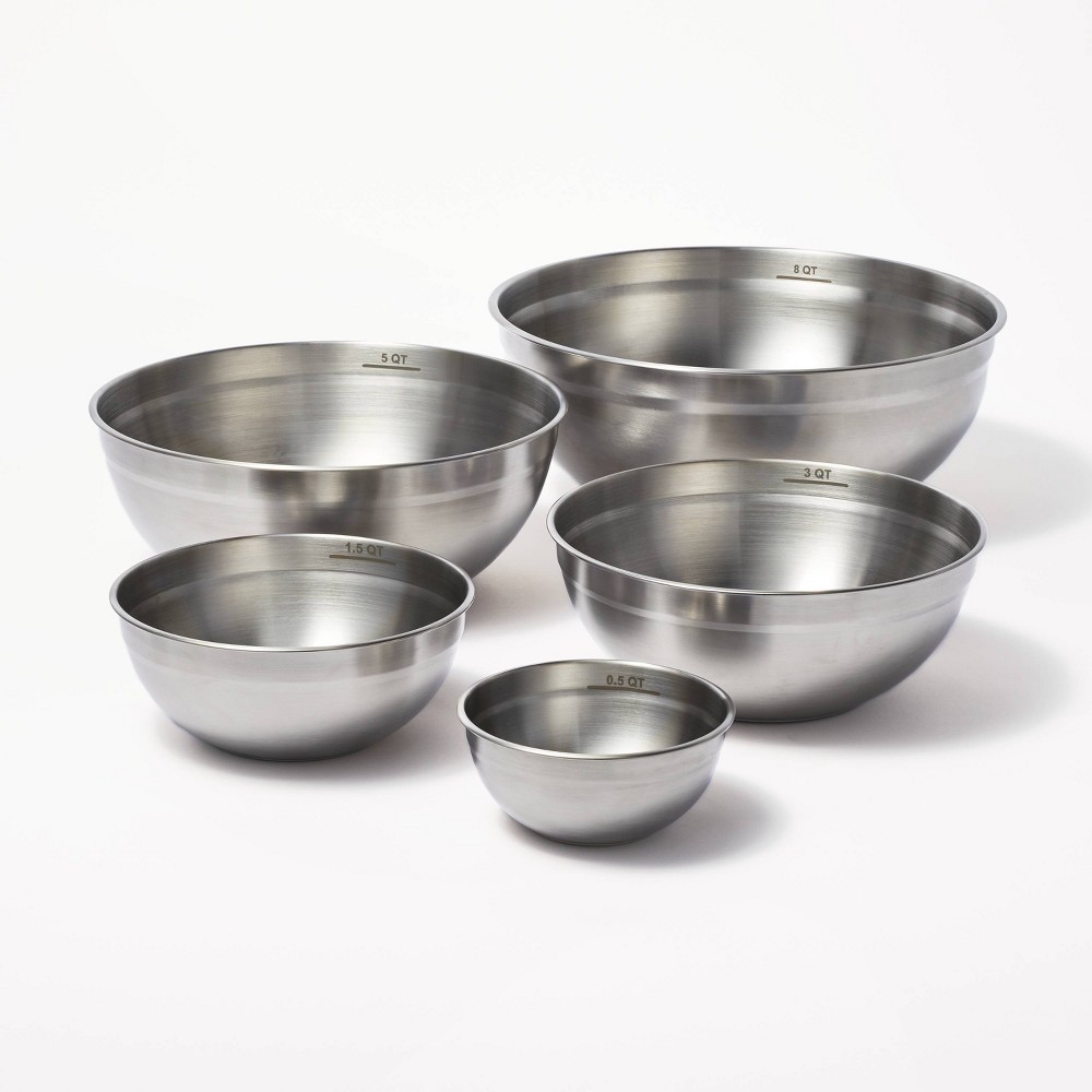 5pc Stainless Steel Non-Slip Mixing Bowls (no lids) Silver - Figmintâ„¢