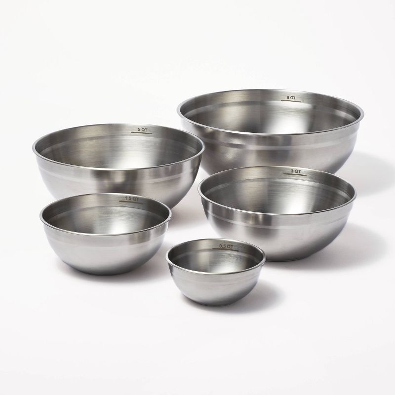 5pc Stainless Steel Non-Slip Mixing Bowls (no lids) Silver - Figmint&#8482;, 1 of 5