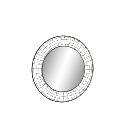 Sleek 36" Black Iron Round Wall Mirror for Industrial Elegance