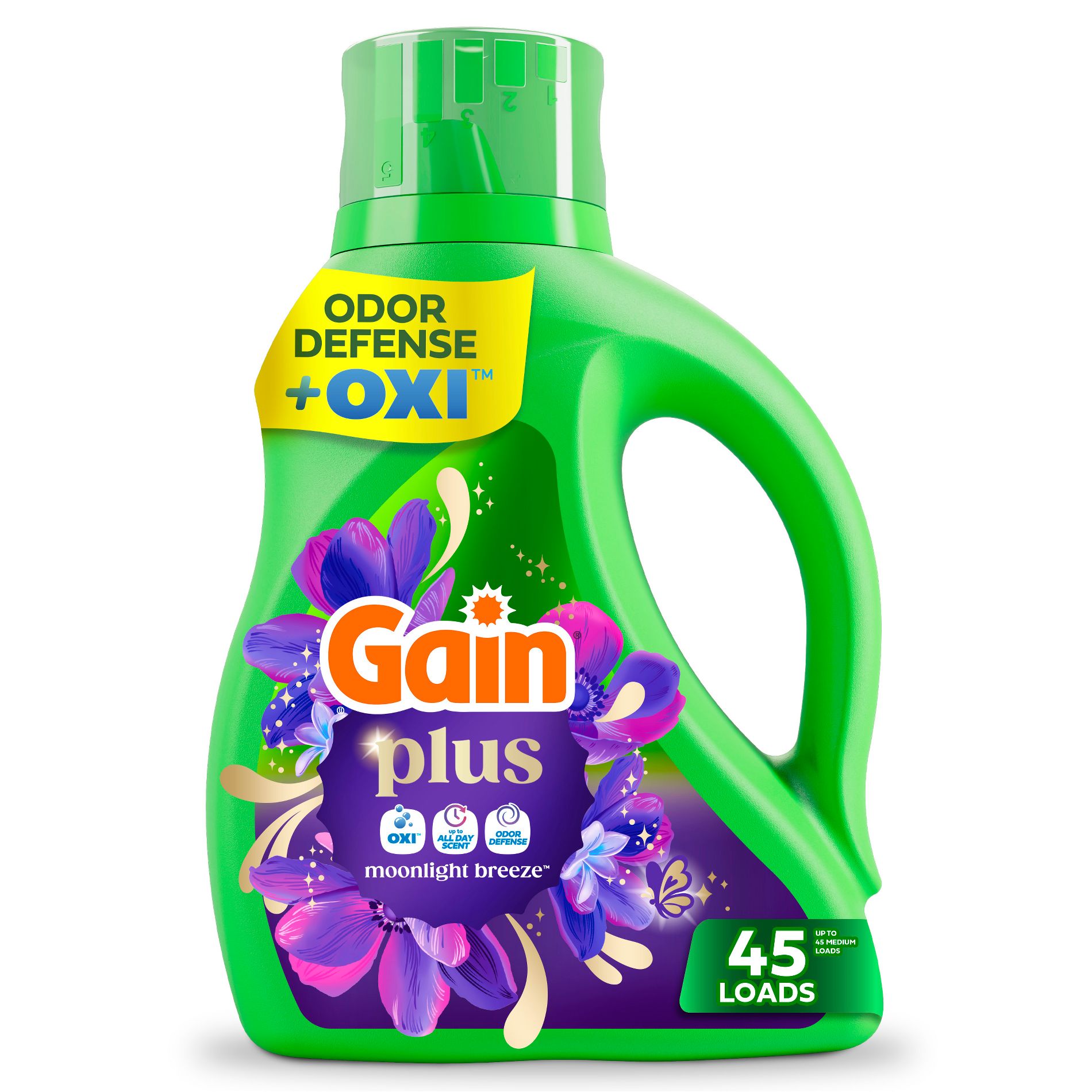 Gain Moonlight Breeze Plus Liquid Laundry Detergents 45 Loads - 60oz: Spill-Resistant Lid, Deep Cleaning, Cold Water Detergent