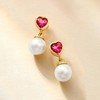 Ross-Simons 7.5-8mm Cultured Pearl and 1.00 ct. t.w. Pink Topaz Heart Drop Earrings in 18kt Gold Over Sterling - 3 of 4