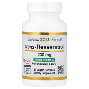 Resveratrol, 98% Pure trans-Resveratrol, Free of Emodin & PAHs, Italian Sourced, 200 mg, 60 Veggie Capsules - 1 of 4