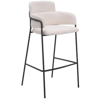 Shearling Fabric Barstool 40.6" H, Cream with Black Powder Coated Steel Frame by Zuo Modern (Set of 2)