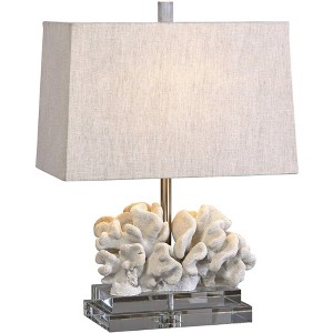 Uttermost Modern Coastal Accent Table Lamp 22" High Taupe Ivory Coral Beige Linen Shade Living Room Bedroom Beach House Bedside - 1 of 2