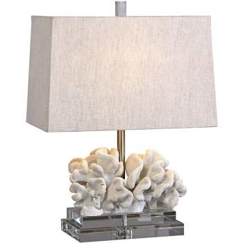 Uttermost Modern Coastal Accent Table Lamp 22" High Taupe Ivory Coral Beige Linen Shade Living Room Bedroom Beach House Bedside