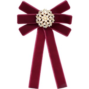INSPIRE CHIC Women's Faux Pearl Bow Brooch Pre-Tied Clip Ribbon Solid Bow Neck Tie - 1 of 4