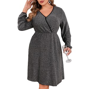 WhizMax Women's Plus Size Sparkly Sequin Dress Long Sleeve Wrap V Neck Cocktail Club Dress - 1 of 4