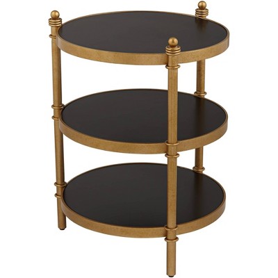 Cason Glam-Luxe Black and Gold Round Three-Tier Side Table
