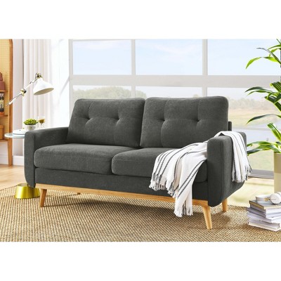 67.7" Wide Mid-Century Modern Tufted Loveseat Sofa with Splayed Wooden Legs, Polyester Upholstery, and Retro Style