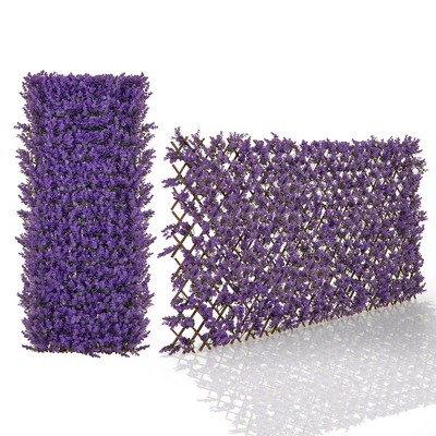 Tangkula Expandable Fence Privacy Screen Decorative Faux Purple Eucalyptus Fencing Panel