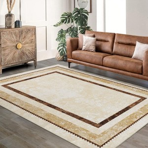 Thin Oriental Washable Rug for Bedroom, Non-Slip Stain Resistant Foldable Large Carpet Pet & Kids Friendly for Dining Room - 1 of 4