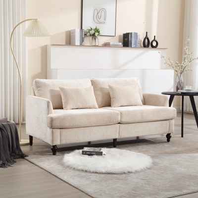Mid Century chenille Fabric Loveseat sofa, 2-Seat Upholstered Loveseat Sofa Modern Couch for Living Room,feet sofa for Bedroom, Reading (Beige)