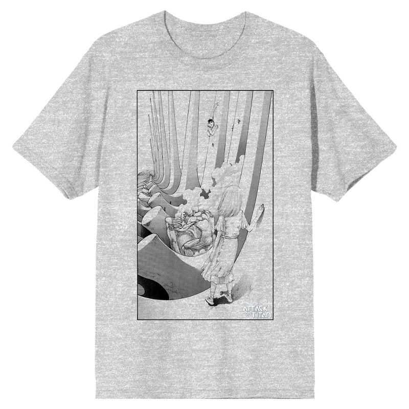Attack On Titan Art Drawing of Ymir Fritz Watching Titans Men's Heather Gray Short Sleeve Tee, 1 of 3