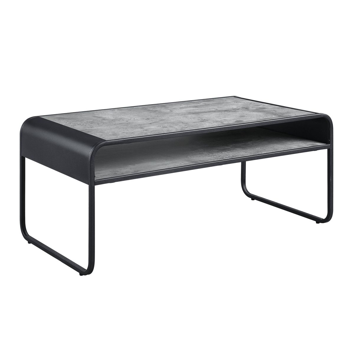 Acme Furniture 42" Raziela Coffee Table Concrete Gray and Black Finish: Loop Leg Design, Wood Composite Top, Metal Frame