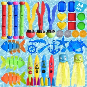 34PCS Diving Toys for Pool for Kids, Pool Toys for Kids Swimming Pool Accessories Toddler Pool Games for Adults and Family Outdoor Water Toys - 1 of 4
