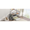 Okak Twin over Full Wood House Bunk Bed with Blackboard Low Loft Bunk Bed with Storage Stairway for Kids Teens, No Box Spring Needed, Gray - 3 of 4