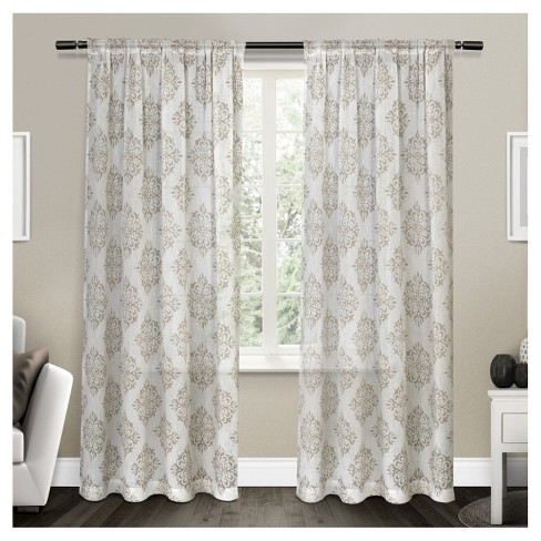 Set Of 2 96 X54 Nagano Belgian Linen Ikat Print Rod Pocket Sheer Window Curtain Panel Taupe Exclusive Home Target