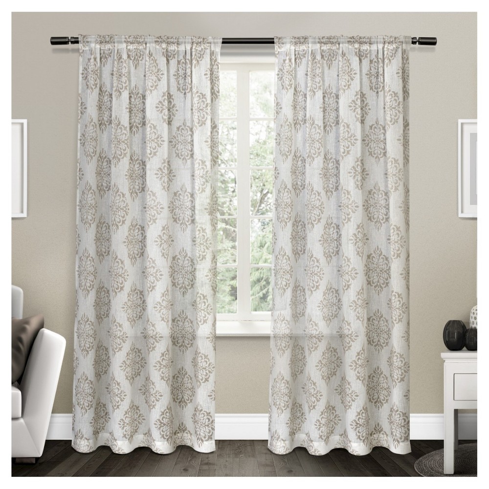 Photos - Curtains & Drapes Set of 2 96"x54" Nagano Belgian Linen Ikat Print Rod Pocket Sheer Window C