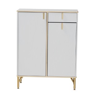Baxton Studio Lilac Wood and Metal 2 Door Shoe Cabinet White/Gold: Mirrored Trim, 16 Pairs Storage, Rounded Legs - 1 of 4