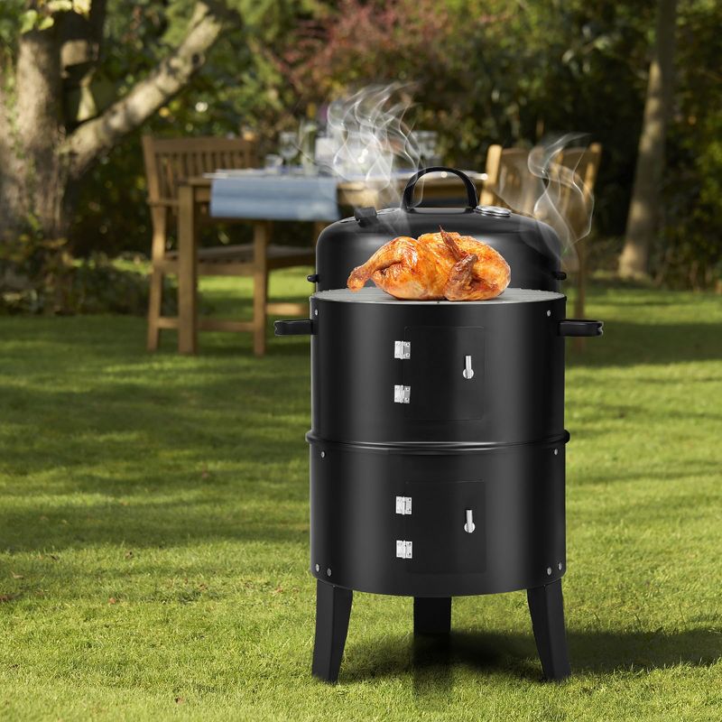 Costway3-in-1 Vertical Charcoal Smoker  Portable BBQ Smoker Grill with Detachable 2 Layer, 3 of 11