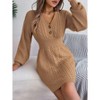 Coolmee Womens Fall Winter Mini Dress Ribbed Knit Sweater Dress Casual Long Sleeve Sexy V Neck Bodycon Short Dress - 2 of 4