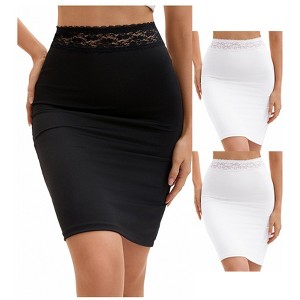 INSPIRE CHIC 3 Packs Anti-Static Half Slips for Women Soft Underskirt Short Mini Skirt with Floral Lace Waistband - 1 of 4