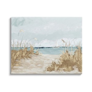 Stupell Industries Sandy Beach Walkway Distant Sailboats Floating Sea Canvas Wall Art - 1 of 4