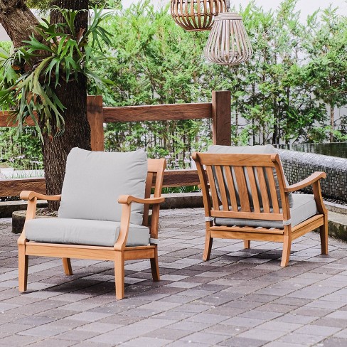 Cambridge Casual Robin 2pc Teak Wood Outdoor Lounge Chair with Oyster Cushion Indonesian Craftsmanship Weather Resistant