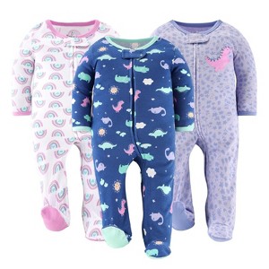 The Peanutshell Dino Girl Footed Baby Sleepers for Girls, 3 Pack - 1 of 4